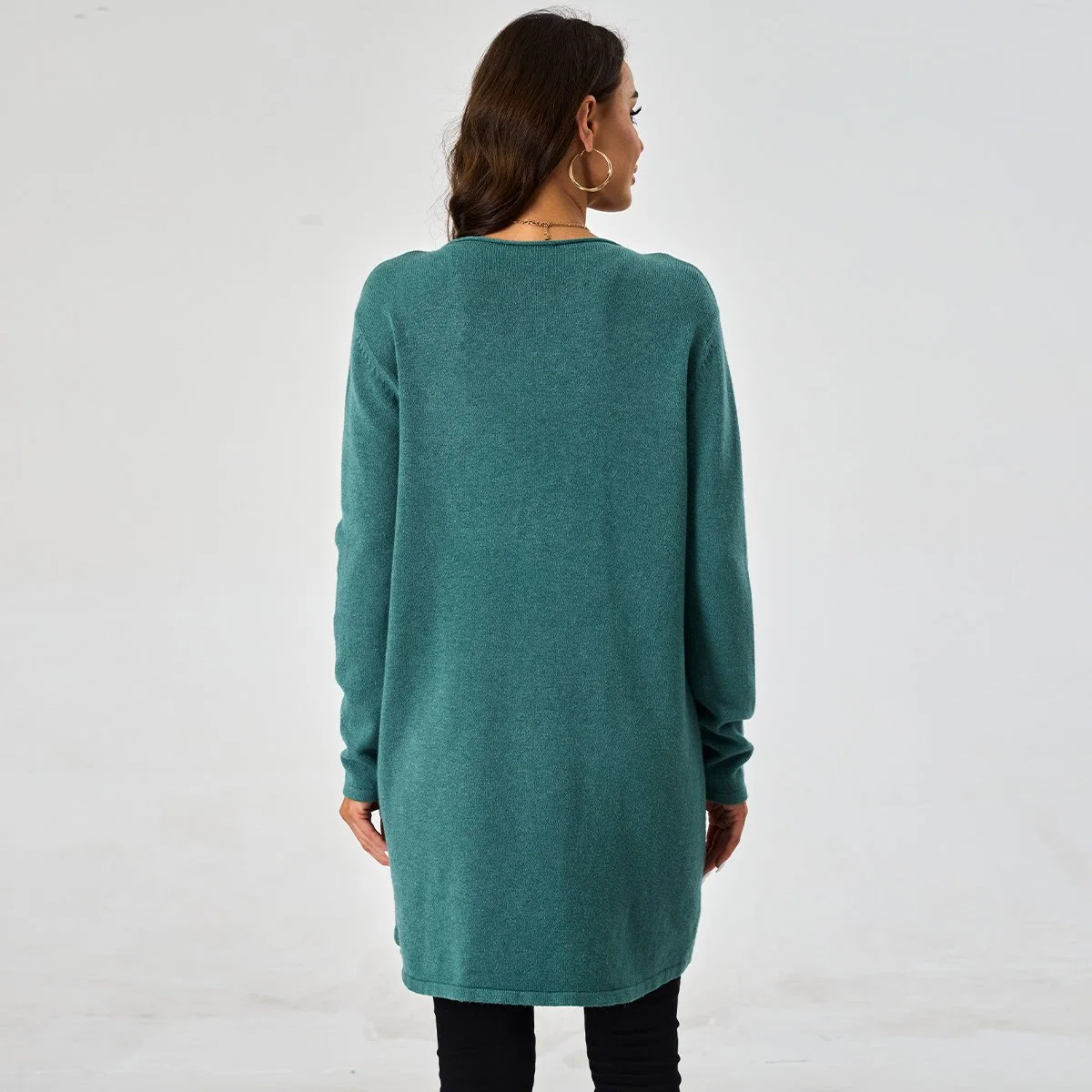 Custom Knitwear Round Neck Ribbed Pullover Pocket Patch Women Pullover Sweater