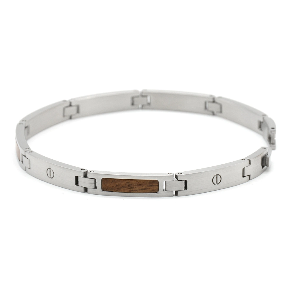 Bewell Stylish Gift Plated Stainless Steel with Wood Lady Wrist Bracelets
