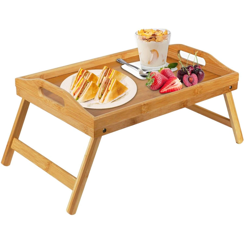 Ustensiles de cuisine d'accueil de manger de travail Desk Snack Stand Pieds pliants Canapé-lit de bambou Petit-déjeuner Table bac