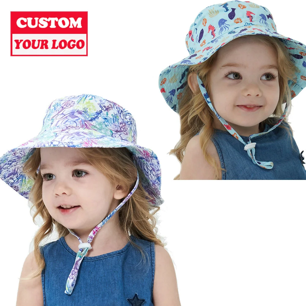 Summer Beach Children Fisherman Bucket Hats for Kids with String