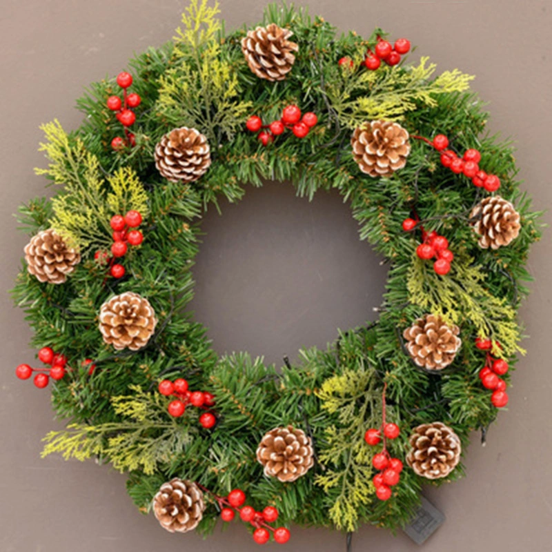 Christmas Ornaments Wreath with Light PE PVC Red Pine Cone Mixed Garlands