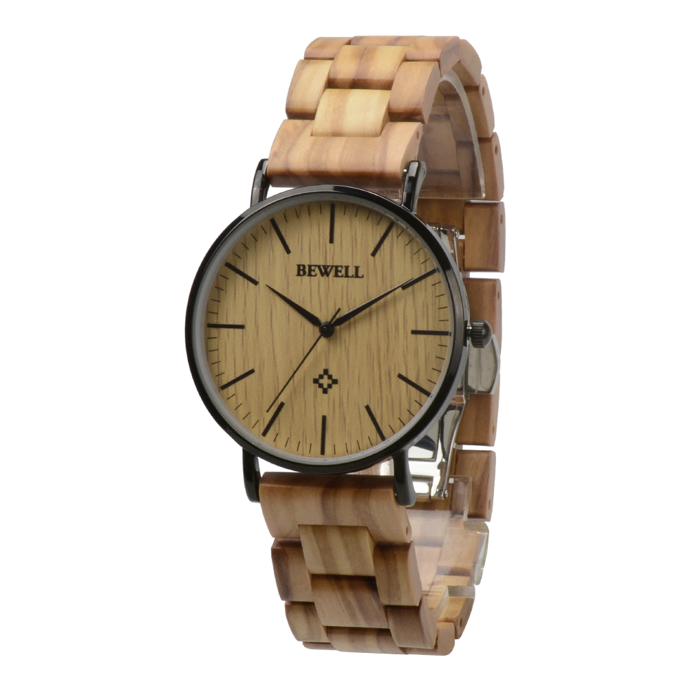 Shenzhen Watches Supplier Bewell Wooden Watch Luxury Mens Watch Custom Logo Steel and Wooden Clocks