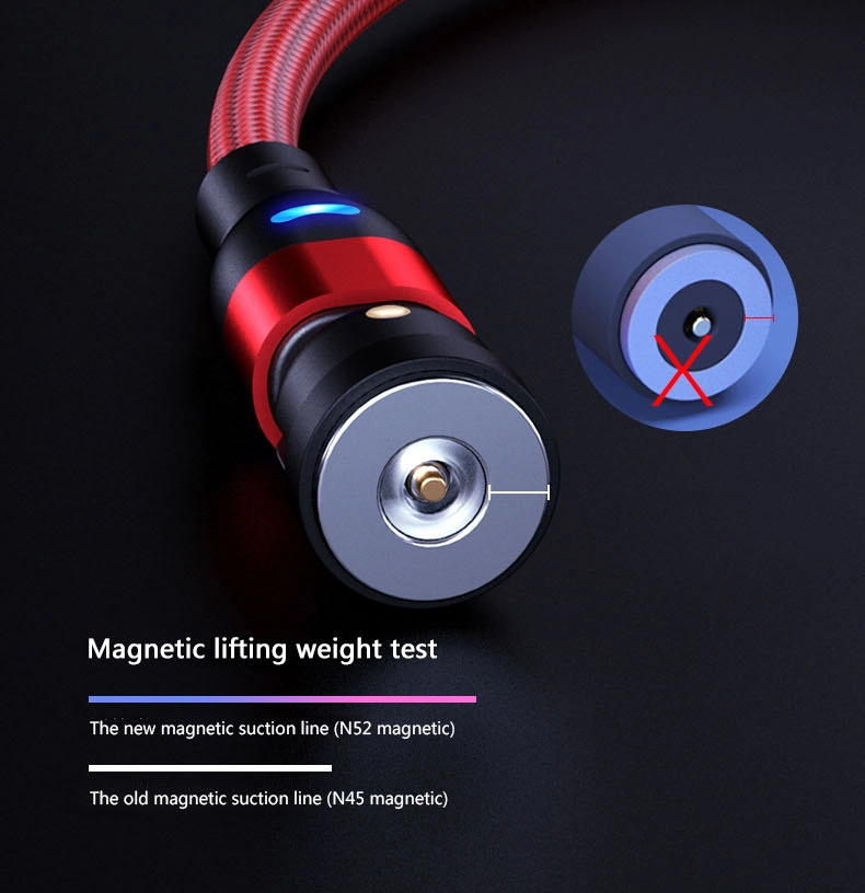 Black Red Purple Charging 540 Degree LED Indicator Rotate Magnetic 3 in 1 Cable