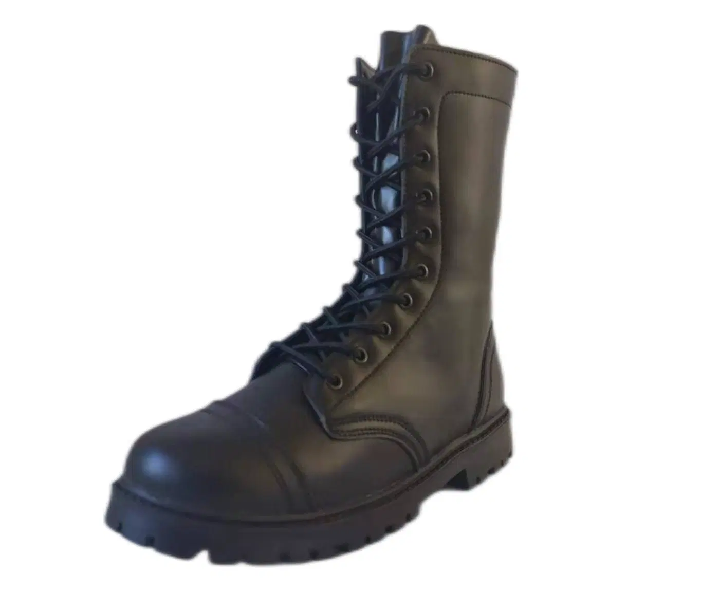 Mens Size High Cut Black Cow Leather Tactical Fight Boots for Soldier Combtat Boots Rubber Sole Side Zipper