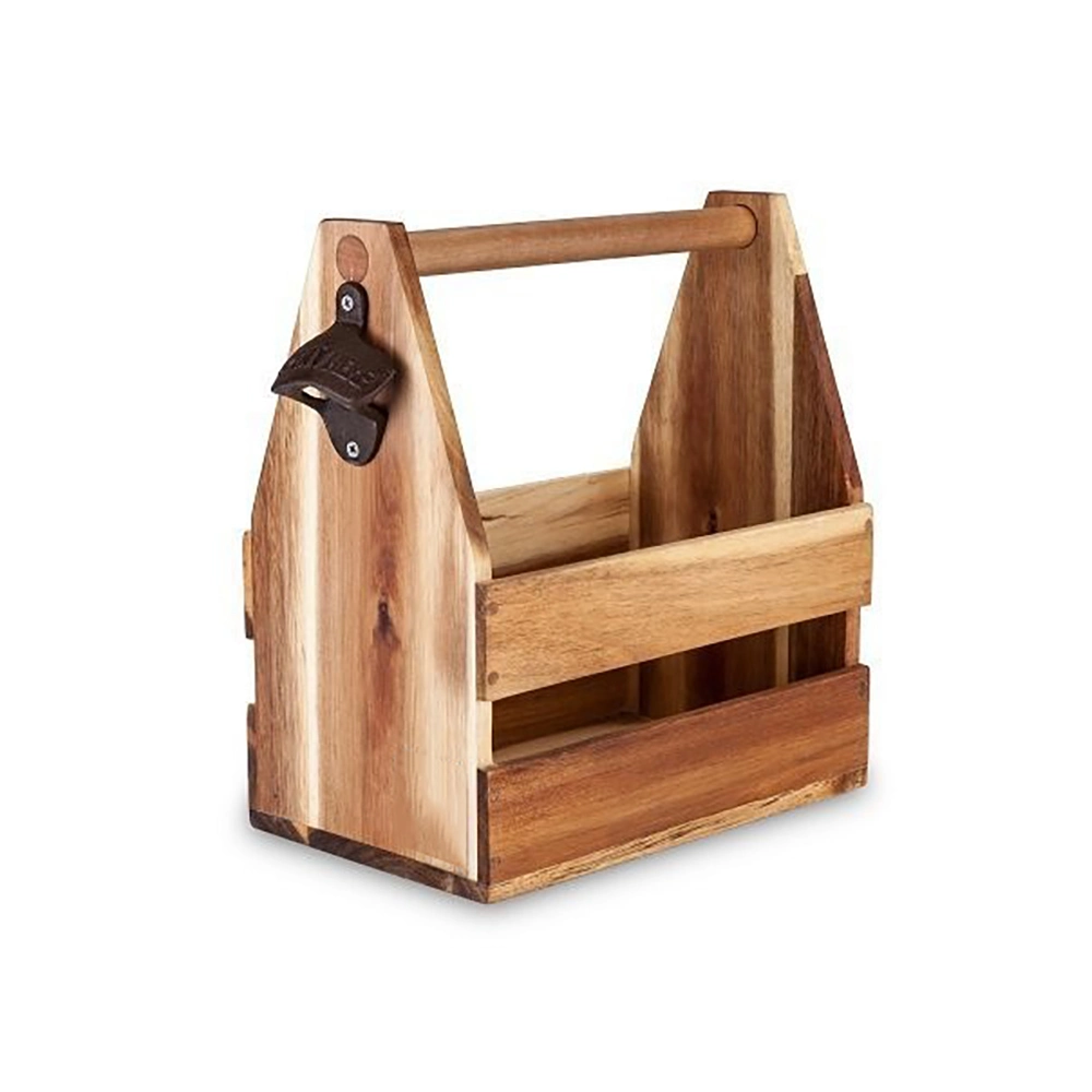 Wood Beer 6 Pack Carrier Basket with Bottle Opener