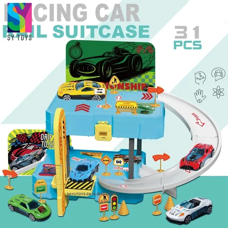 Sy 31PCS Rail Track Kids Alloy Model Parking Storage RC ألعاب السيارات السباق الصغيرة