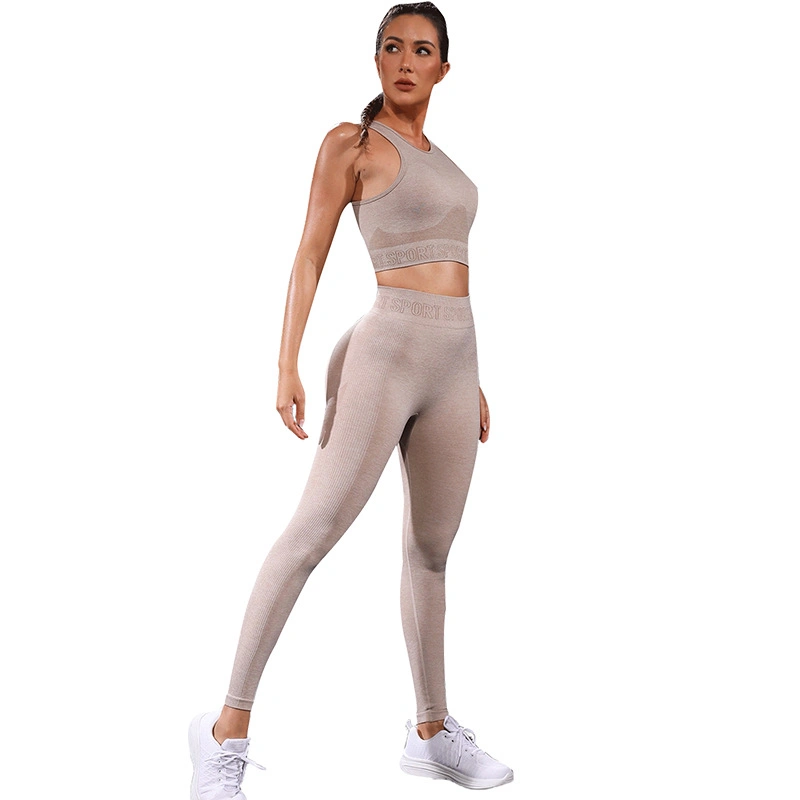 Frauen Gym Kleidung Sleevesless Tank Crop Top Custom Fitness Seamless Gestrickt Sexy Yoga Geschrumpften Po Sport Tragen Set