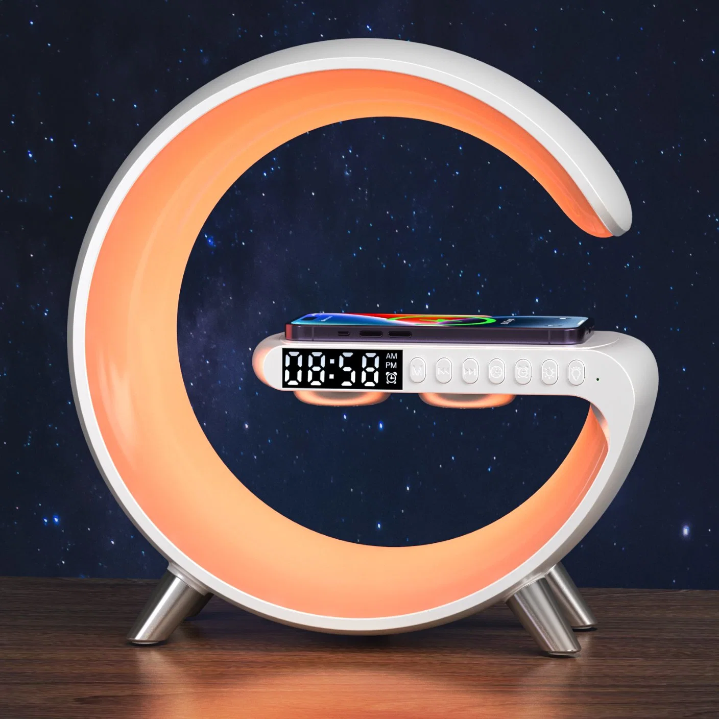 2023 Popular Customized Universal Portable N69 Muti Colorful Night Light Digital Alarm Clock Fast Wireless Mobile Phone