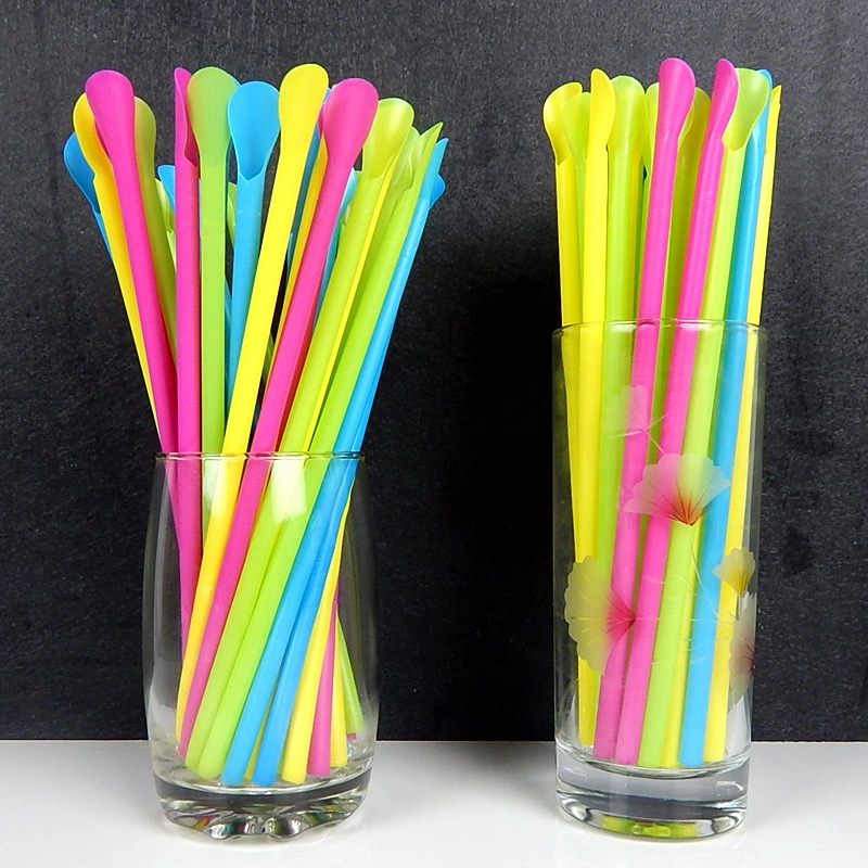 Disposable Spoon Type Straw Single Individually Packaged Milkshake Smoothie Colorful Bubble Tea Straw with Spoon