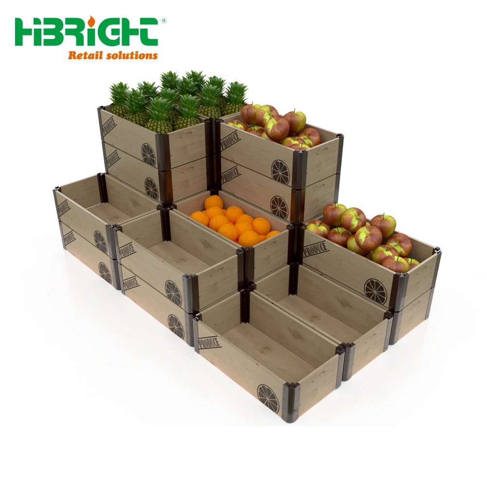 Fruit Produce Store Supermarket Foldable Wooden Display Box Bin