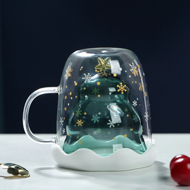 250ml High Borosilicate Creative Double Layer Christmas Star Wish Cup with Lid Milk Cup Coffee Cup