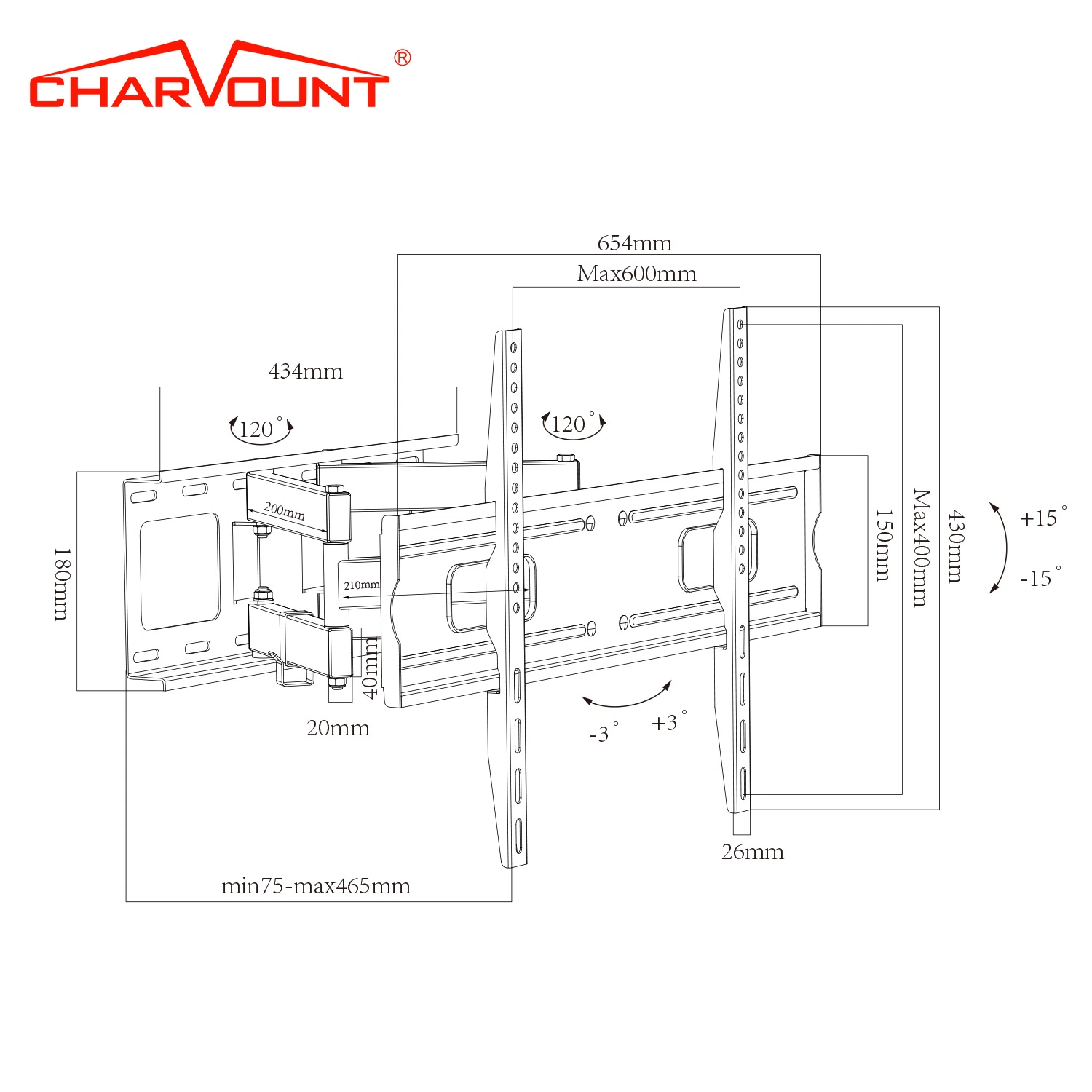 Cantilever Universal LCD TV Wall Mounts for 32"-70" (CT-WPLB-8103L)