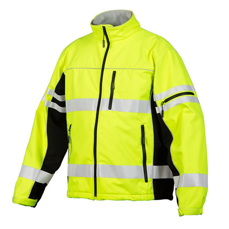 Reflective Security Uniforms Hi Vis Yellow Black Two Tone Softshell Jacket Safety Workwear