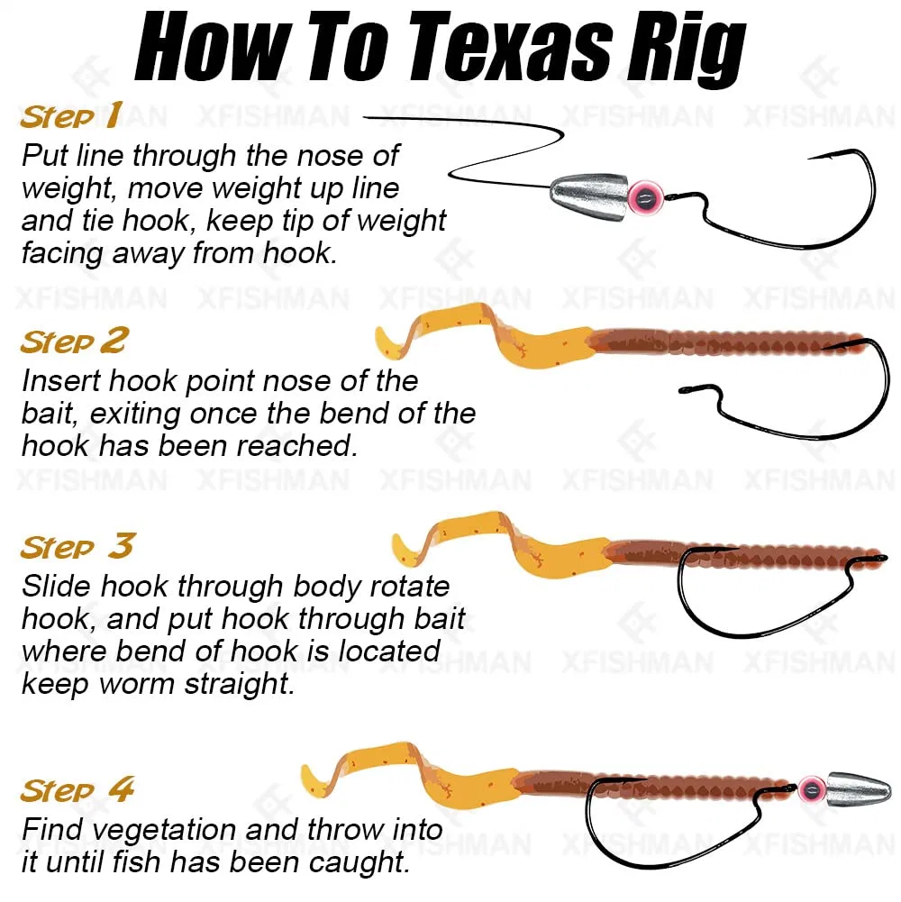 Fishing Equipment Texas Rigs Bass Fishing Leaders Weights Hooks