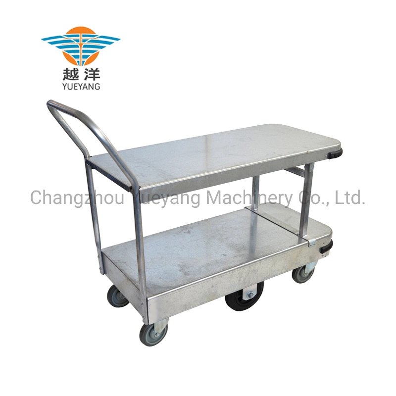 Galvanized Steel Storage Platform Hand Push Trolley Cart for Commercial Sites and Warehouses