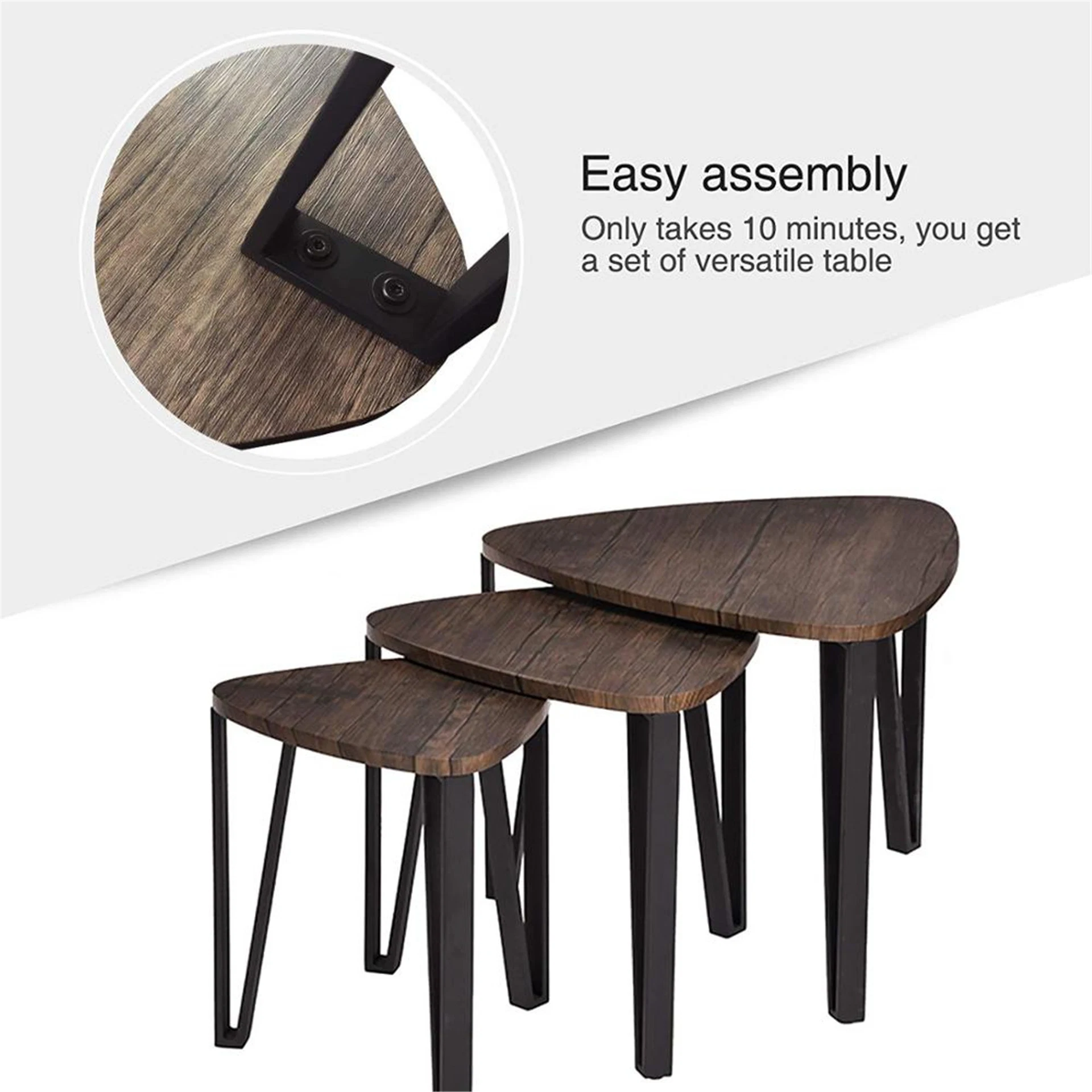 Modern Living Room Brown Leisure Wooden Nesting Coffee Table Set