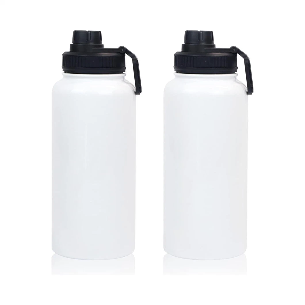 White Sports Drinking Tumbler 32 Oz Wide Mouth Stainless Steel Vacuum Flask Sublimation Blank Stainless Steel Water Bottle with Straw Lid