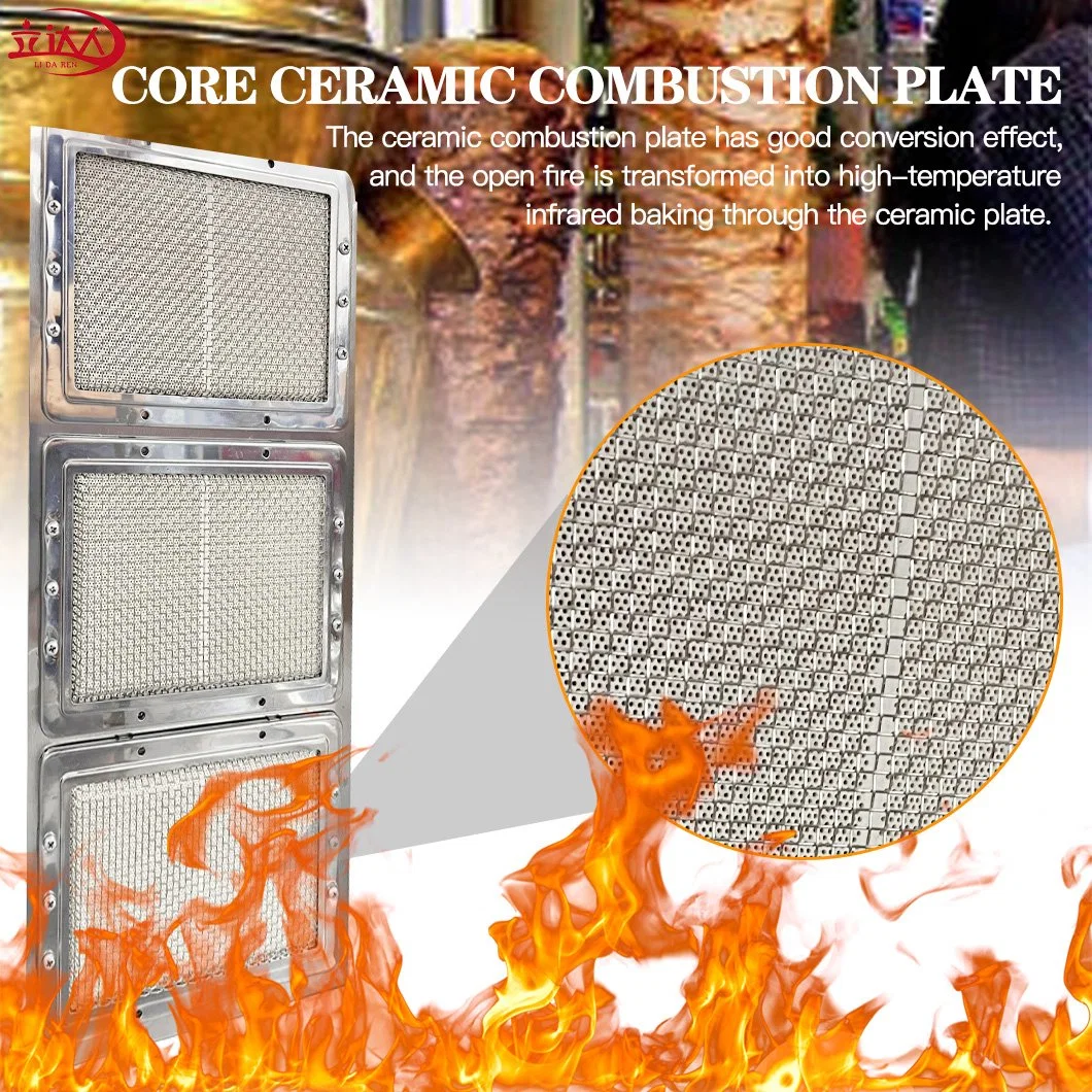 LPG Gas Vertical Shawarma BBQ Grill Two Infrared Burners Gas Doner Kebab Maker Stainless Steel Shawarma Grill Machine