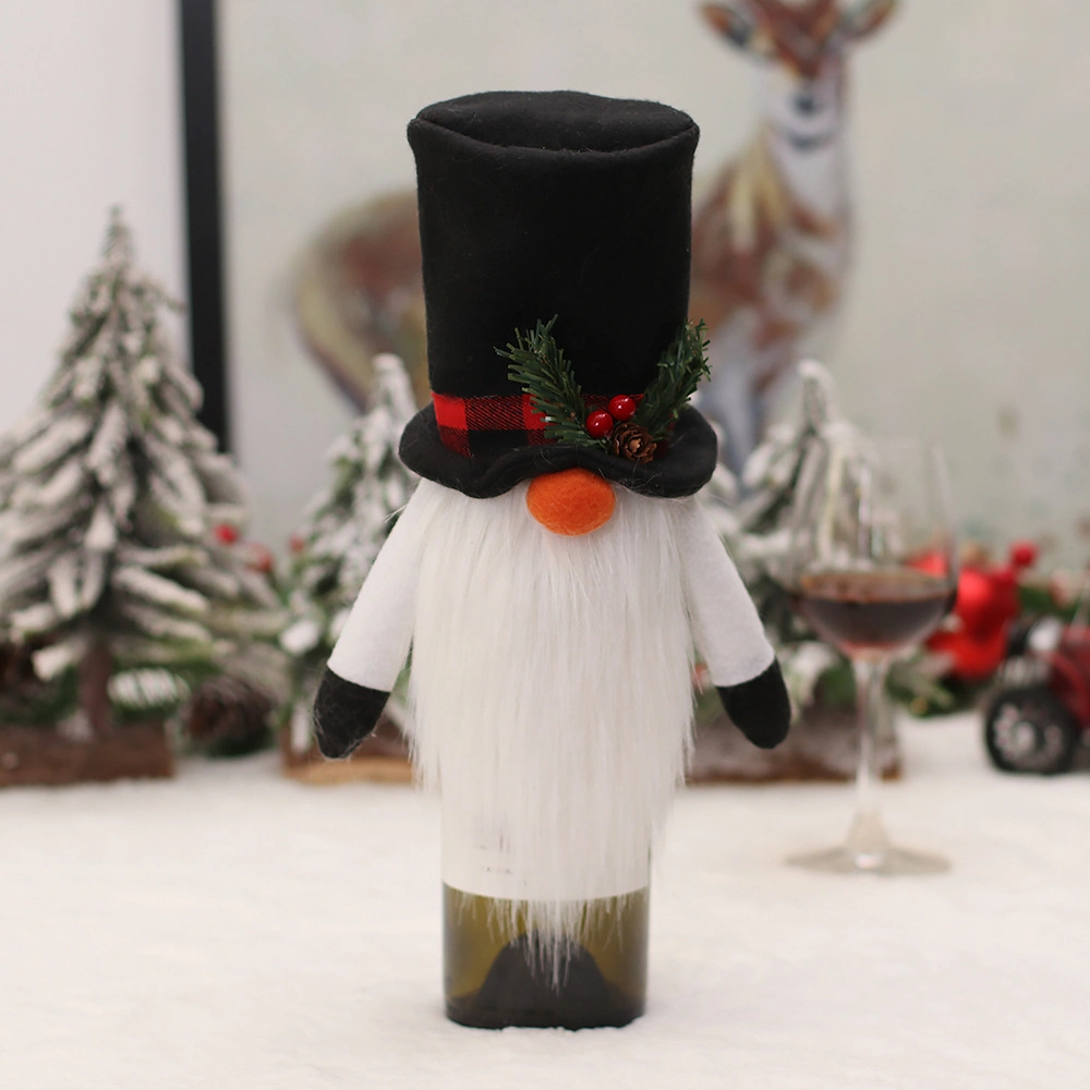 Estilo europeu e americano apontou Hat Top Hat boneca sem rosto tampa de garrafas de vinho para o Natal