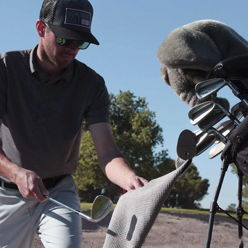 Custom Logo Magnetic Golf Microfiber Towel Stick It to Golf Cart or Clubs Removable Accessories Gray for Fitness Golf