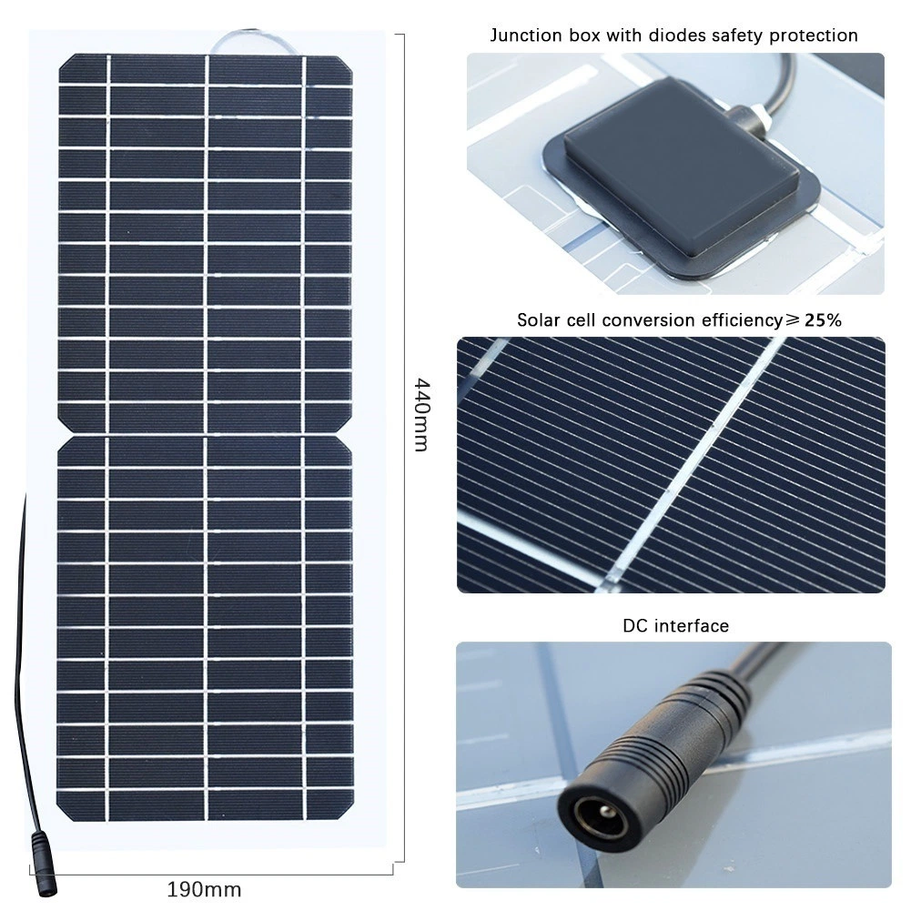 Solarparts 100W 12V Mono USB du panneau solaire 12V/5V DC Chargeur solaire souple pour le téléphone de voiture bateau RV Accueil