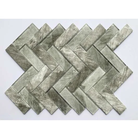 Novo estilo Luxo Decore Gradient de borda reta de cor mista prata Mosaico de vidro cristal cinzento Seagreen para parede