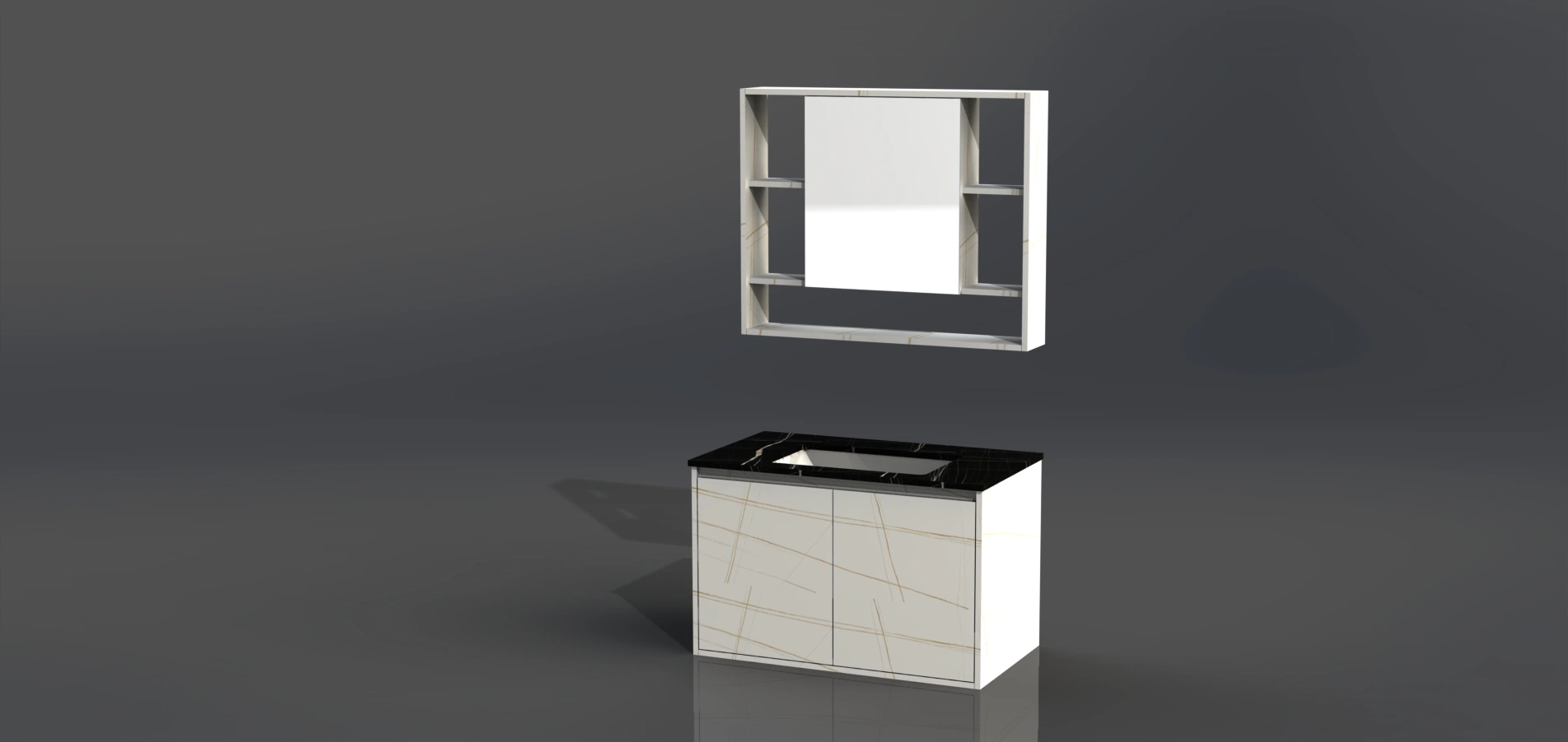 Morden Stylish Thick Edge Bathroom Vanity Furniture with Mirror & Basin