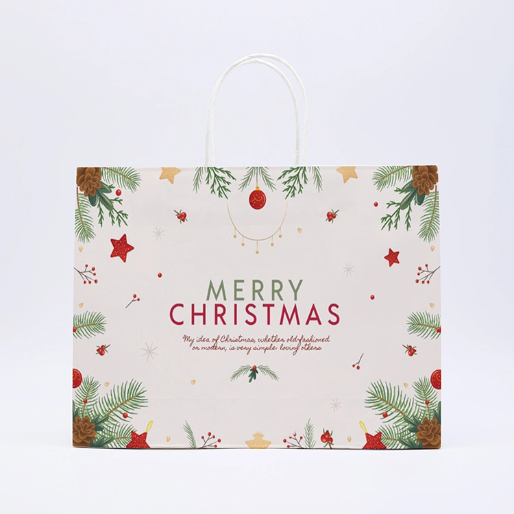 Custom White Christmas Gift Paper Bag with Twisted Handle for Christmas