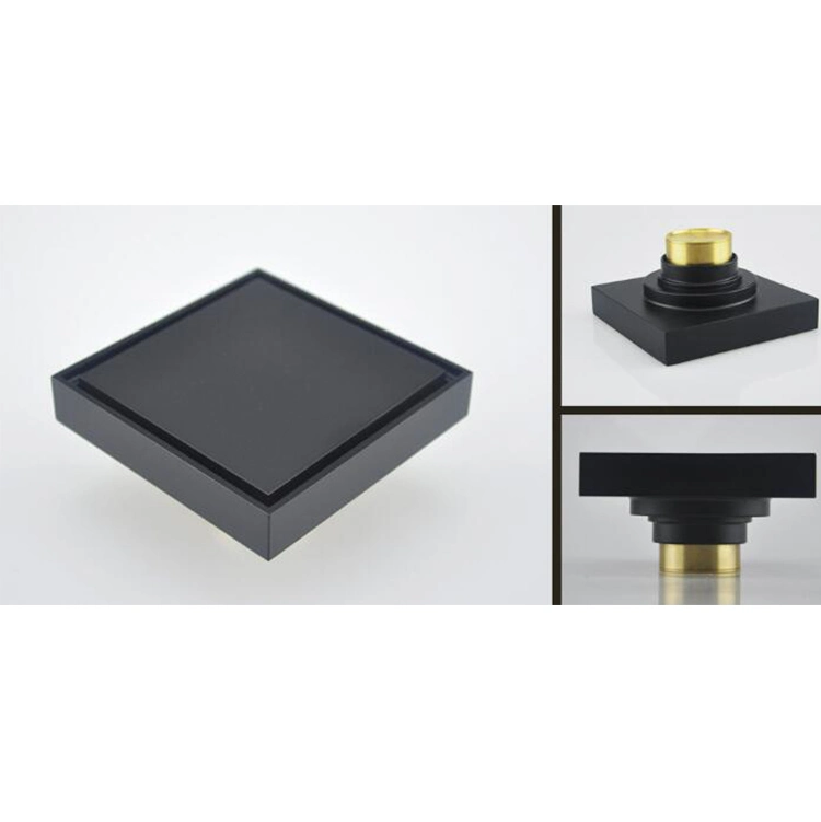 Modern Pure Matte Black SUS 304 Invisible Shower Floor Drain Tile Insert Square Drains