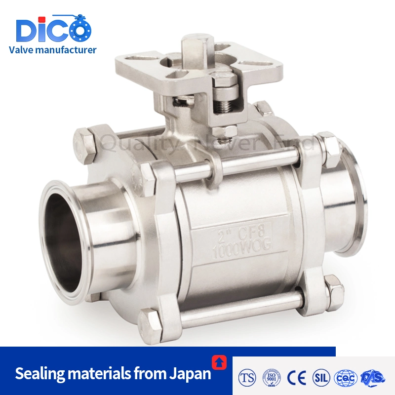 Clamp End Quick Installation 3PC Ball Valve with Mounting Pad SS304/316