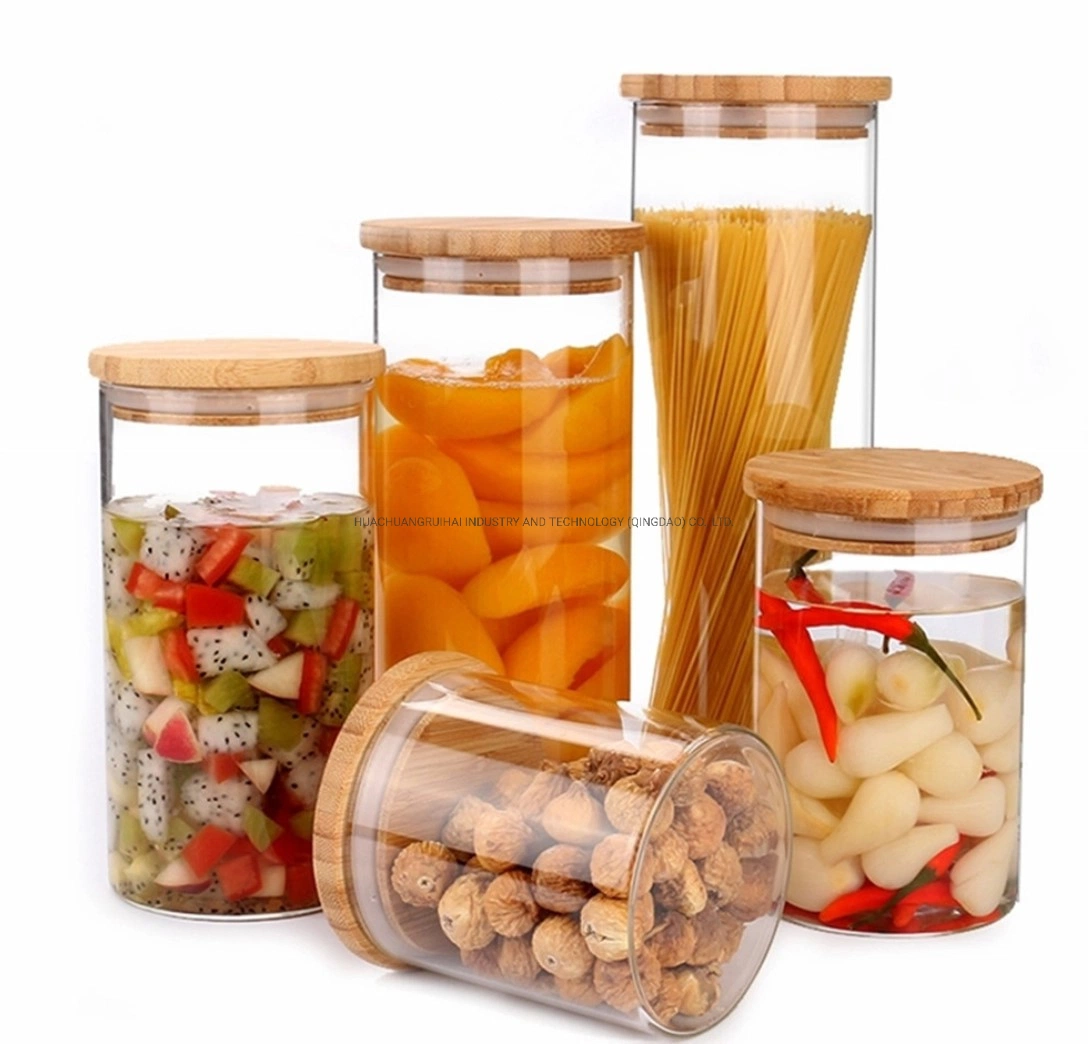 OEM Factory Directly Glassware Kitchenware Glass Jar Glass Food Jar with Straw Silicone Protective Sleeve Bamboo Lid BPA