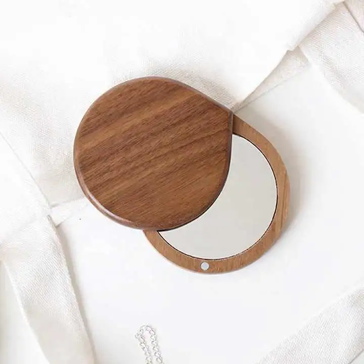 Miroir de maquillage portable en bois pliable en forme de cœur