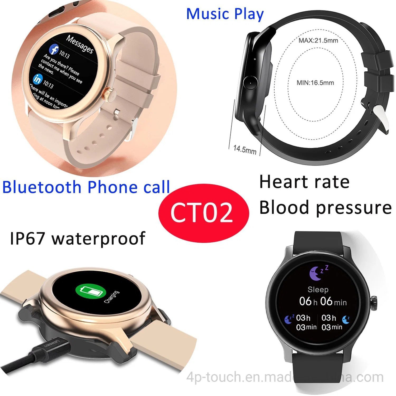 Wholesale High Quality Colorful Bt Call Sport Mobile Phone Smart Watch for Android CT02