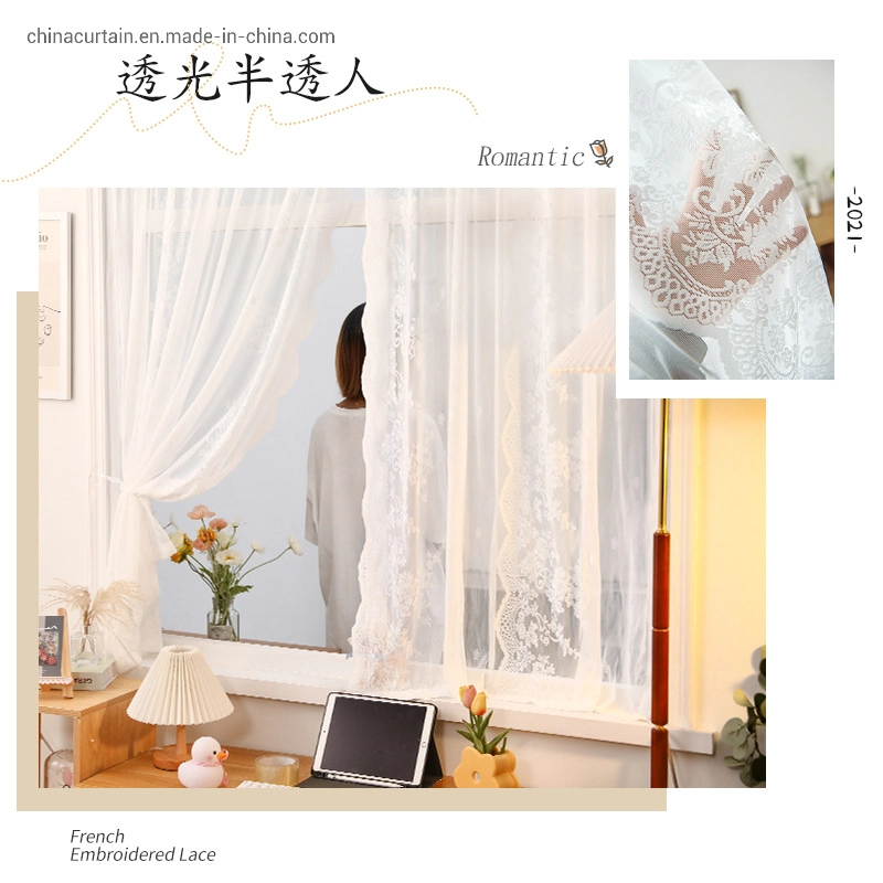 Factory Directly Sale Popular 100% Polyester Lovely Romantic Various Design Fashion Lace Sheer Fancy New Style Sheer Grommet Window Curtain Panel for Bedroom