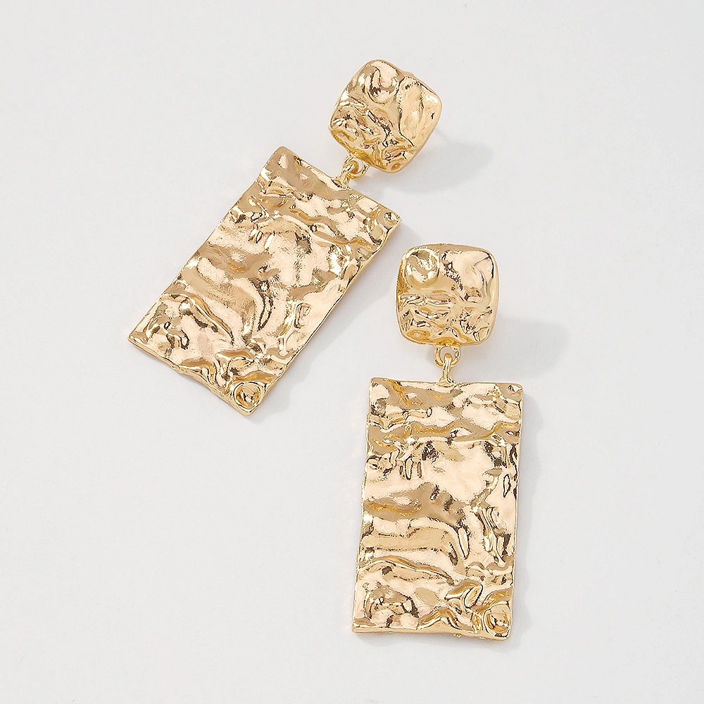 Custom Plating Alloy Pleated Rectangle Earrings