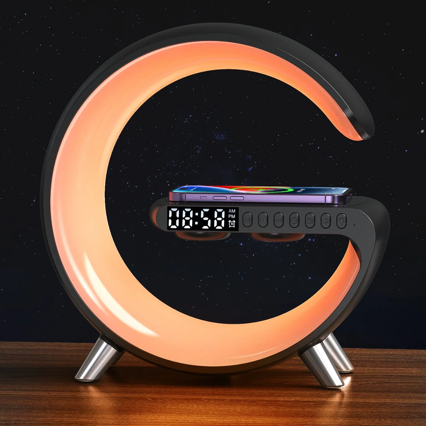 2023 Popular Customized Universal Portable N69 Muti Colorful Night Light Digital Alarm Clock Fast Wireless Mobile Phone