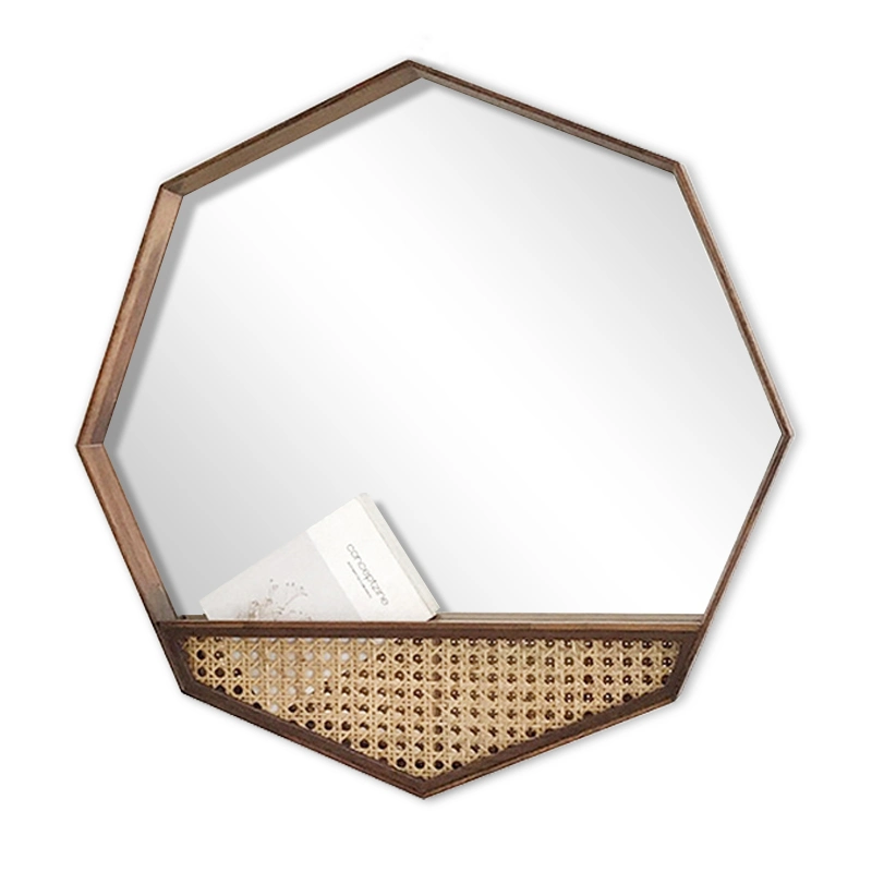 Nordic hexagonal octogonal de madera multiuso baño espejo de pared espejos para maquillarse Dormitorios Decoración de pared de madera espejos espejo colgado