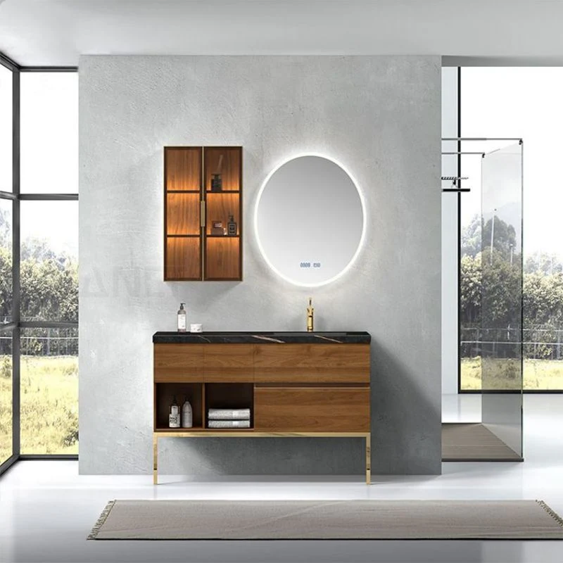 New Design Hotel Mirrored Cabinets Modern Waterproof Ready Mirrored Solid Wood Bathroom Cabinet