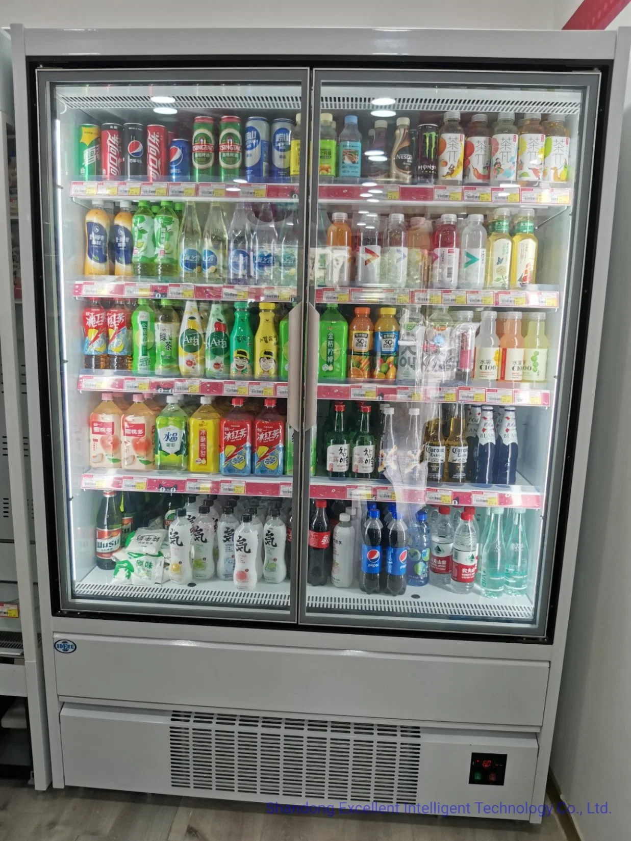 Puerta de cristal enfriadora de pantalla de supermercados bebidas comerciales de almacenamiento frigorífico