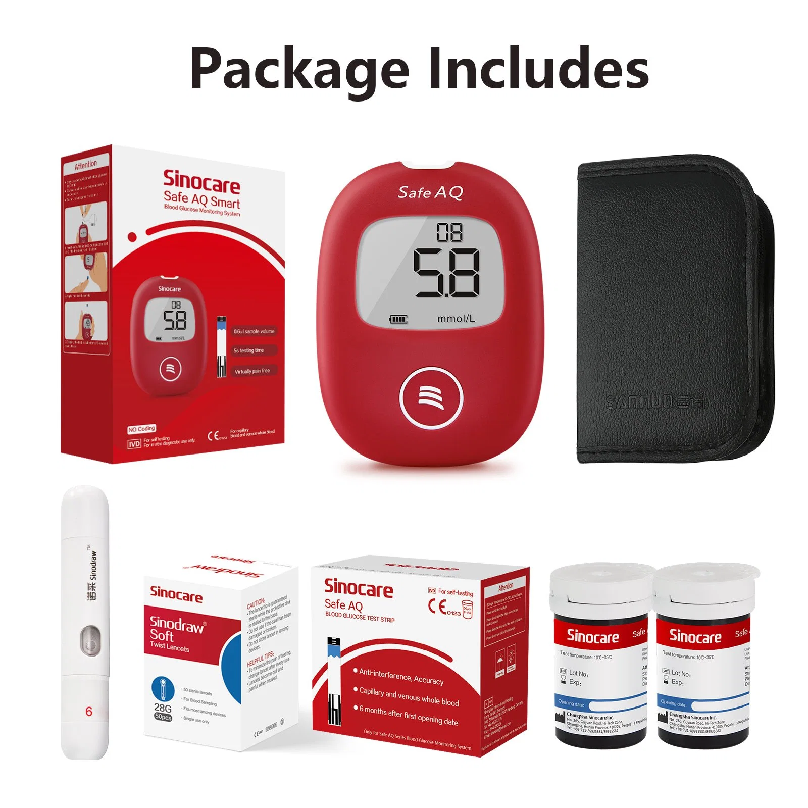 Sinocare Glucose Meter Blood Glucose Meter No Code Adjustment Blood Sugar Meter, Diabetes Testing Instrument