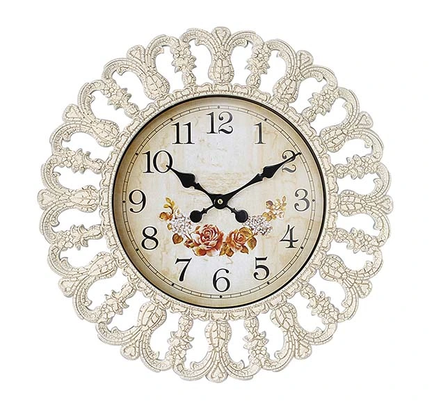 Big Size Round Beige Flower Quartz Wall Clock