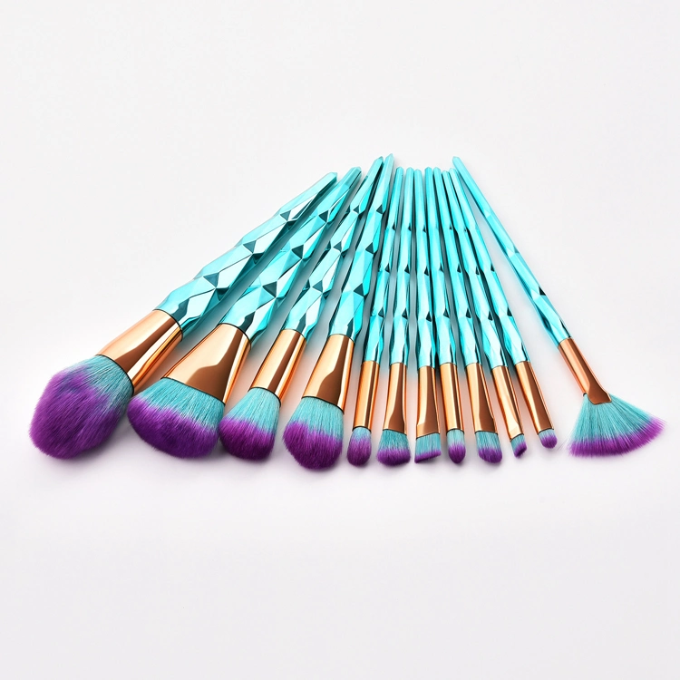 12pcs Blau Farbe Diamant Form Griff Make-up Pinsel Set Professional Foundation Blush Powder Eyeshadow Cosmetic Brushes Kit