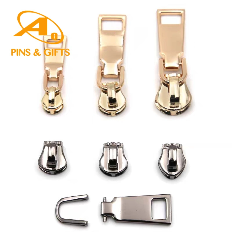 High Quality Metal Quick Replacement Custom Logo Brand Logo Bag Alloy Decorative Zip Zipper Puller Slider for Clothing