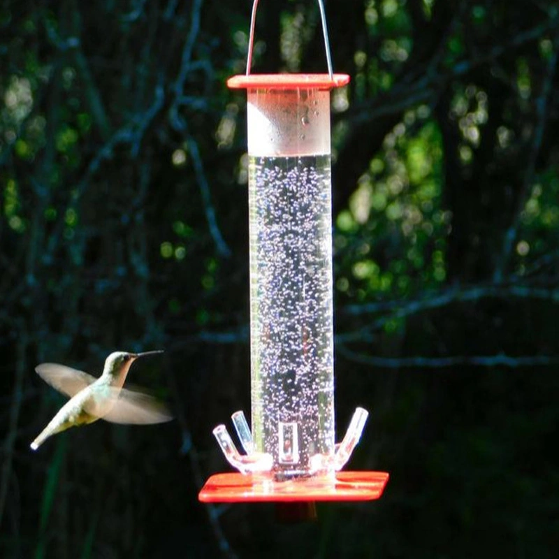 Unique Design Feeding System with Glossy Clear Tube, Hummingbird Tube Feeder for Patio Garden Outdoor Decor Wbb17979