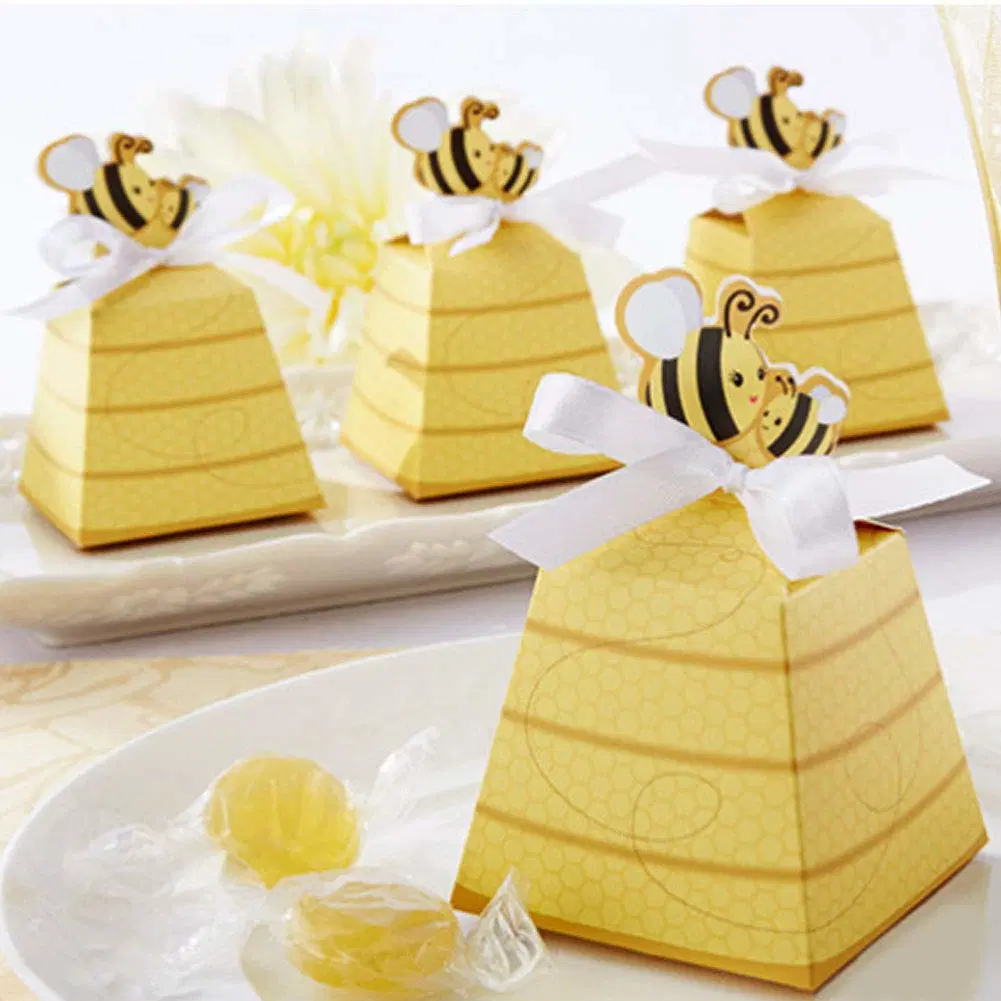 Cartoon Bee Yellow Hexagon Chocolate Sweet Candy Packaging Box for Baby Shower Party Decoration Kids Birthday Gift Boxes