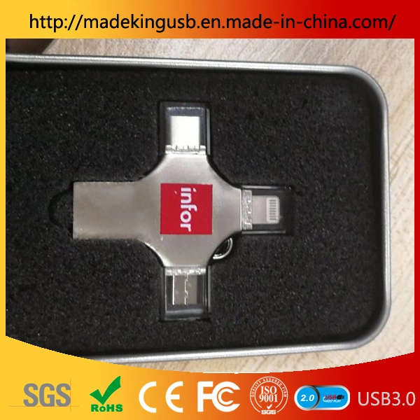 The Latest 4 in One OTG USB Flash Drive /Pen Drive with Multi Function Supporting The Port of Type C, iPhone and Android