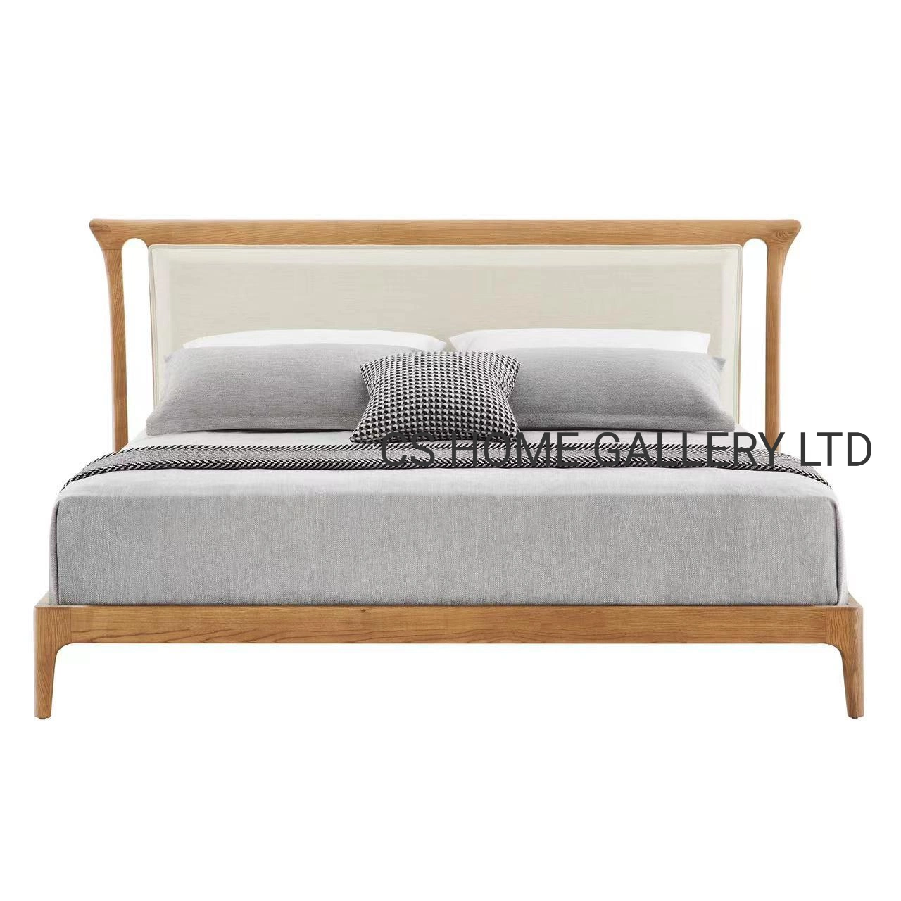 Modern Bedroom Platform Hotel Bed Soft Wooden Furniture King Size Double Bed