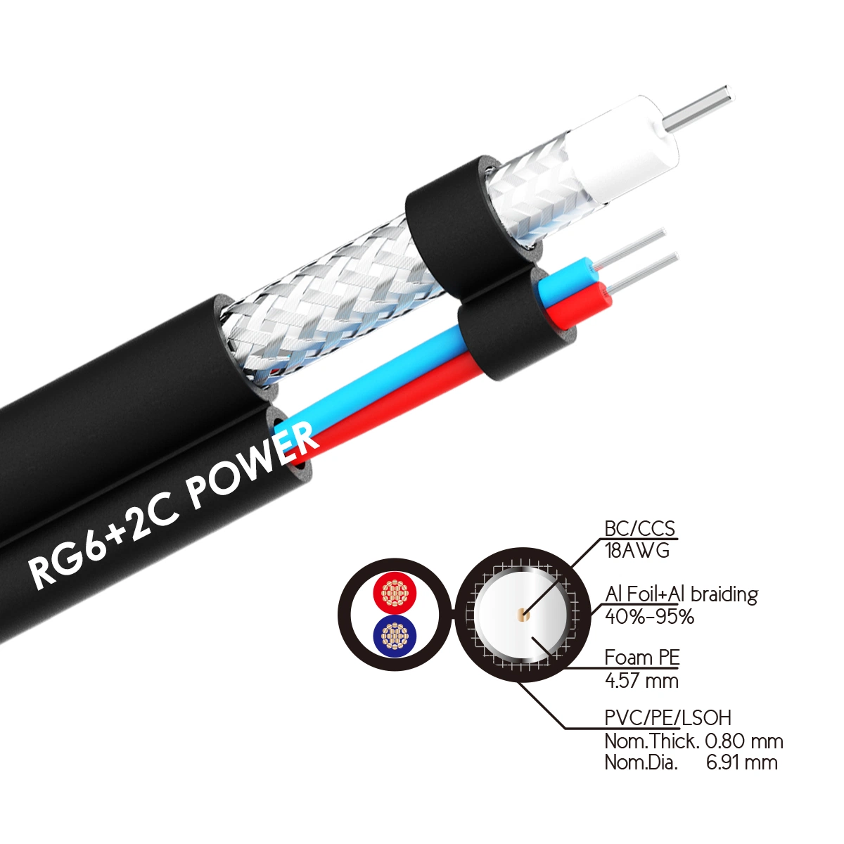 Coaxial Cable Rg59 +2c Power CCA/Cu for CATV Cable