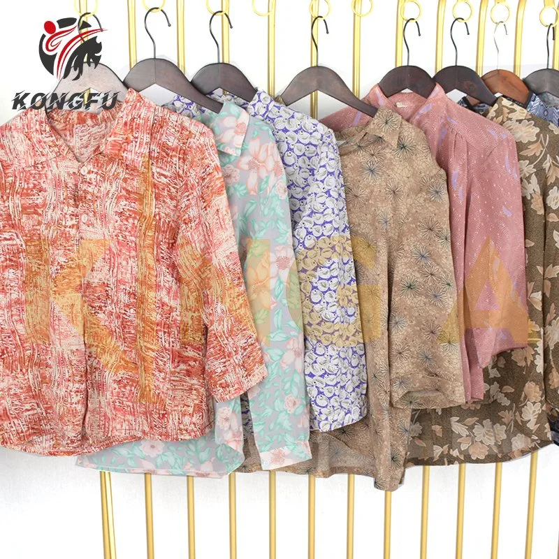 Used Clothes Supplier Factory Second Hand Woman Vintage Floral Silk and Chiffon Blouse Bales From UK