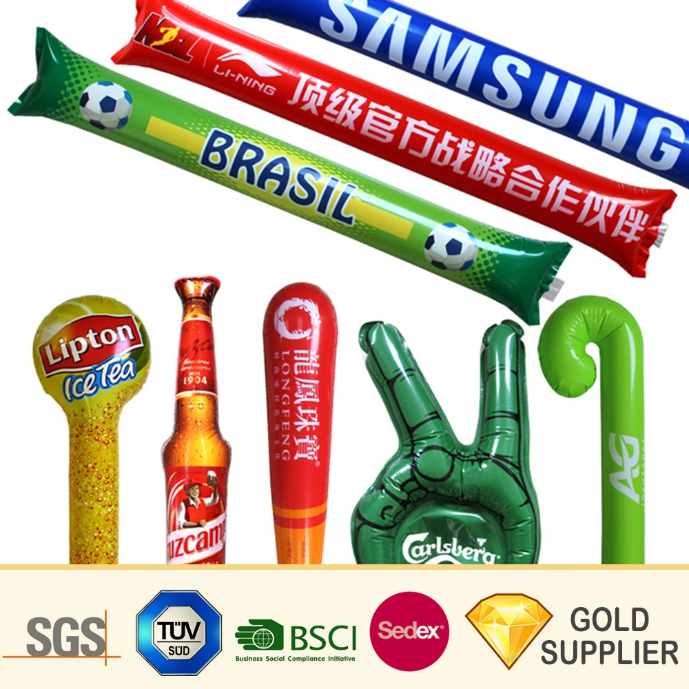 Promoción personalizada Inflatable Air Clapper LED Globo de ánimo Publicidad de barra Sólido 80cm largo plástico PVC PE Foil Clap Bang Bang Soporte de Bam Bam Thunder Stick